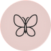 black minimal line butterfly icon on round dusty-rose gradient badge
