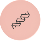 Stylized DNA double helix icon centered on a pink circular background.