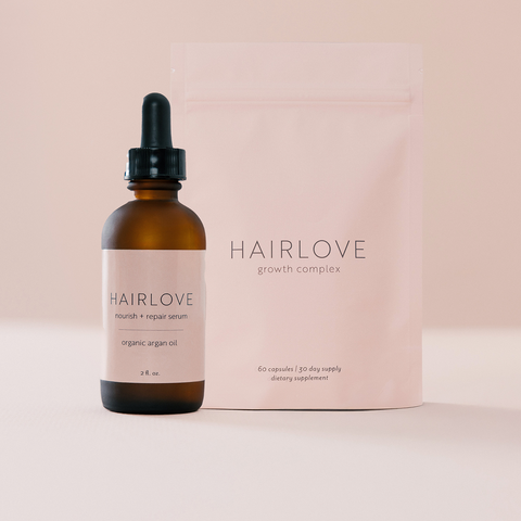 HAIRLOVE nourish + repair serum organic argan oil 2 fl. oz.; growth complex 60 capsules | 30 day supply dietary supplement