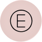 Letter E centered inside a black circle on a pink circular gradient badge