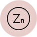Round pink badge with black circled Zn centered